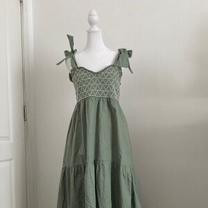 Trixxi Sage Tie-Shoulder Smocked Maxi Dress